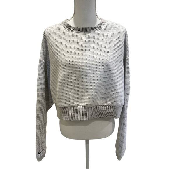 Nike Women's L City Ready‎ Fleece Crop Crewneck Sweatshirt Gray Perforated Dot - Picture 1 of 8